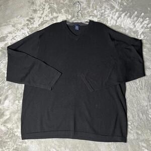 Gap Sweater Mens 2XL Black Knit Merino Wool Ribbed V Neck & Cuff Casual Pullover